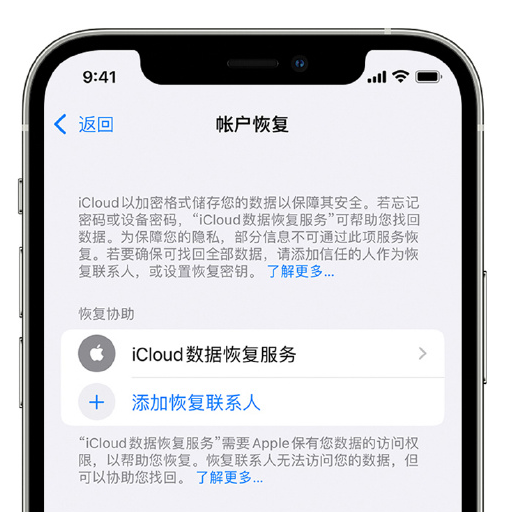 积玉口镇苹果手机维修分享在 iPhone 上设置帐户恢复联系人的方法 